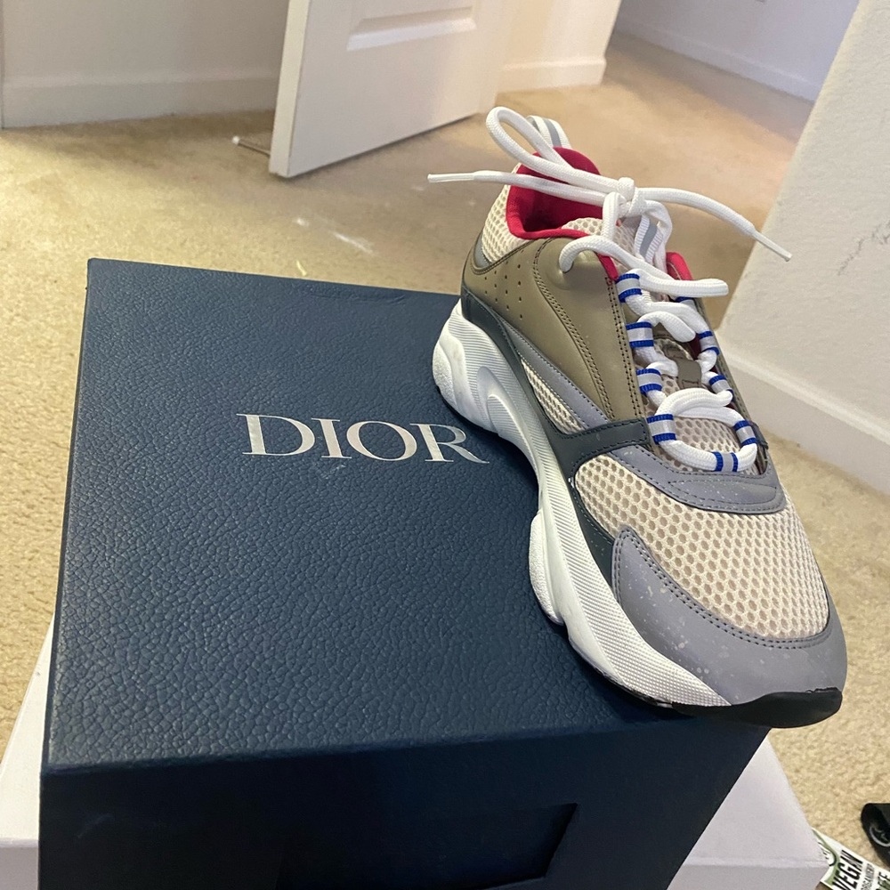 Dior Gray and Tan Sneakers with Red Accents - Picture 1 of 3